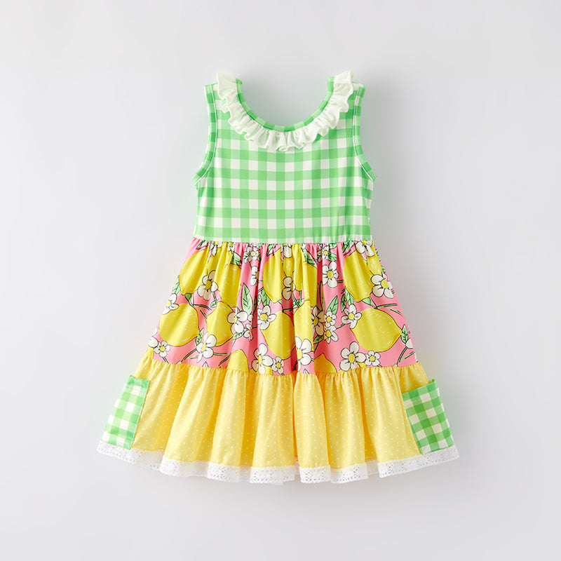 （In Stock）Girls Spring and Summer Lemon Print Dress