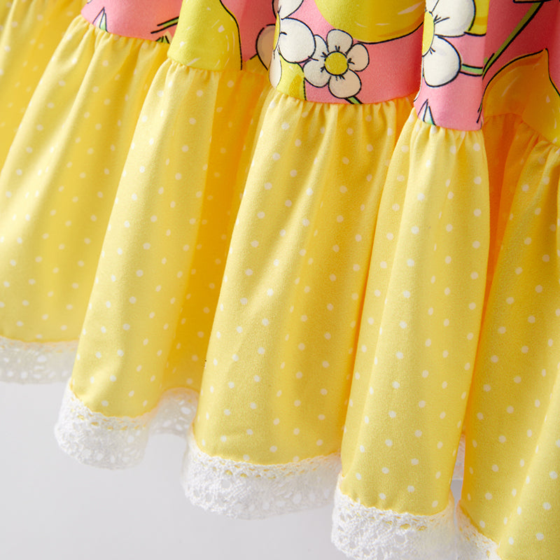 （In Stock）Girls Spring and Summer Lemon Print Dress