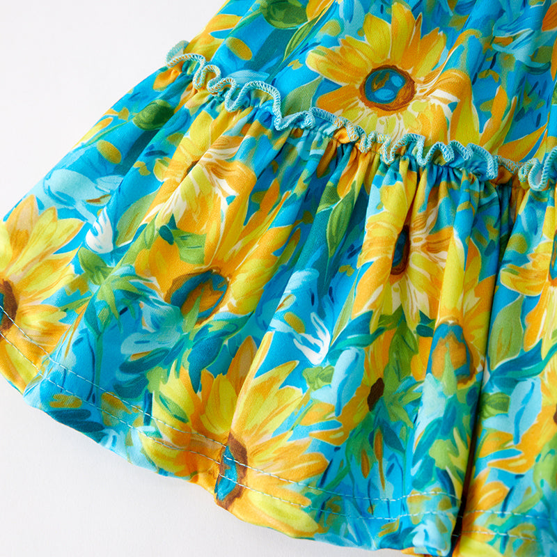 （In Stock）Girls Spring and Summer Sunflower Print Shorts Set