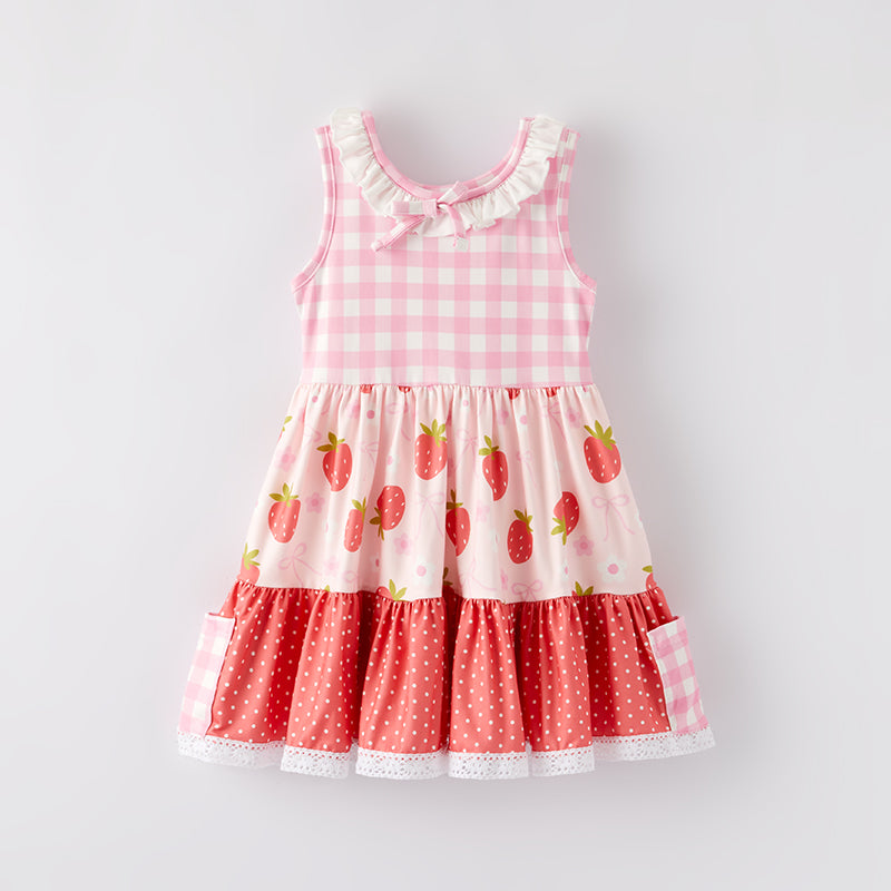 （In Stock）Girls Spring and Summer Strawberry Print Dress