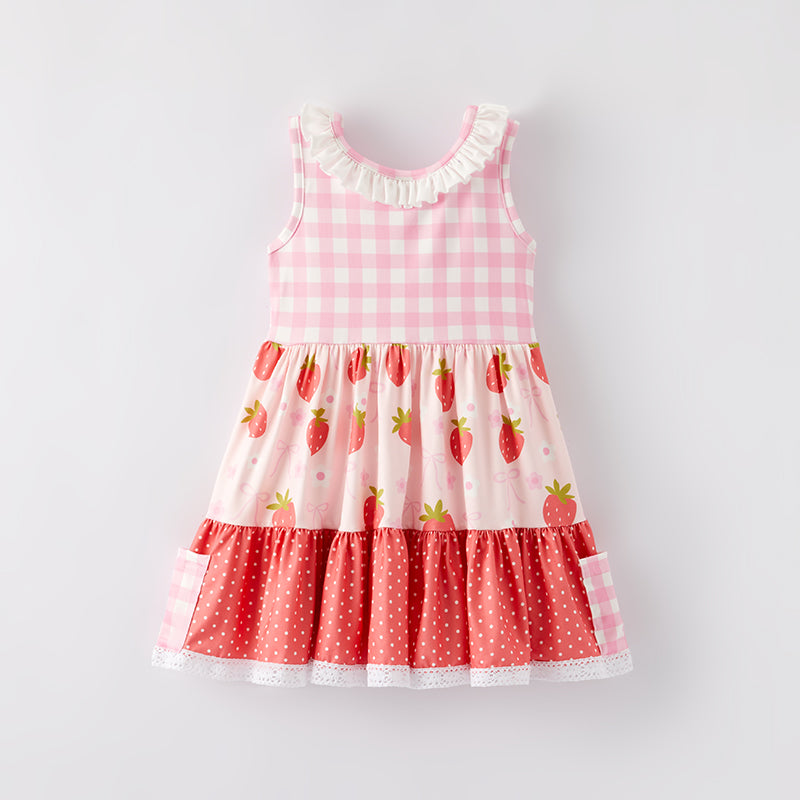 （In Stock）Girls Spring and Summer Strawberry Print Dress