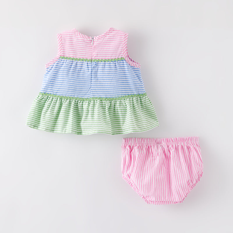 （In Stock）Toddler Girls Spring and Summer Strawberry Embroidery Cotton Bloomer Set