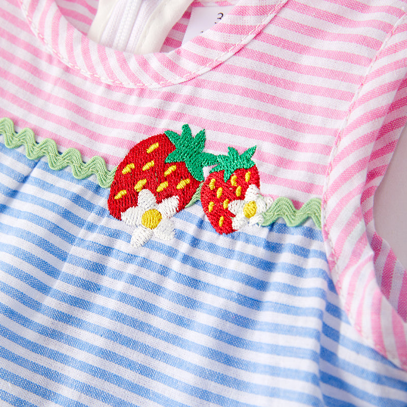 （In Stock）Toddler Girls Spring and Summer Strawberry Embroidery Cotton Bloomer Set