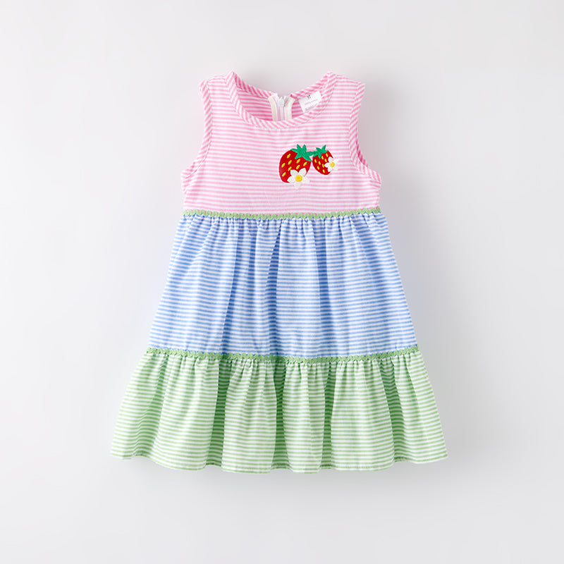 （In Stock）Girls Spring and Summer Strawberry Embroidery Cotton Dress