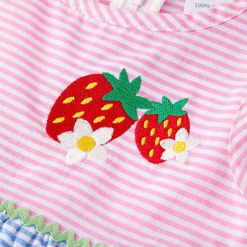 （In Stock）Girls Spring and Summer Strawberry Embroidery Cotton Dress