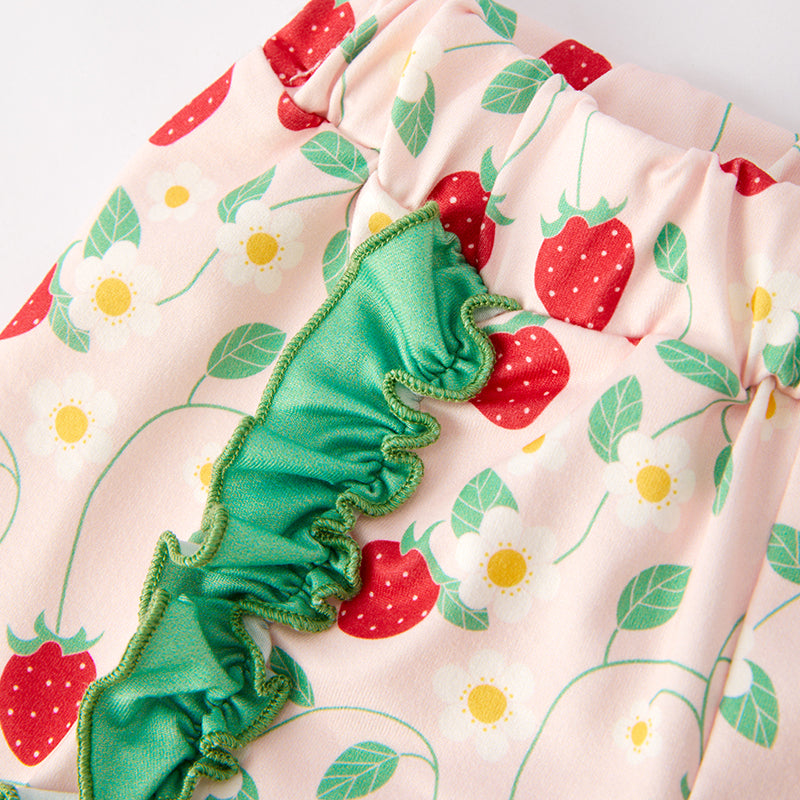 （In Stock）Girls Spring and Summer Strawberry Embroidery Shorts Set