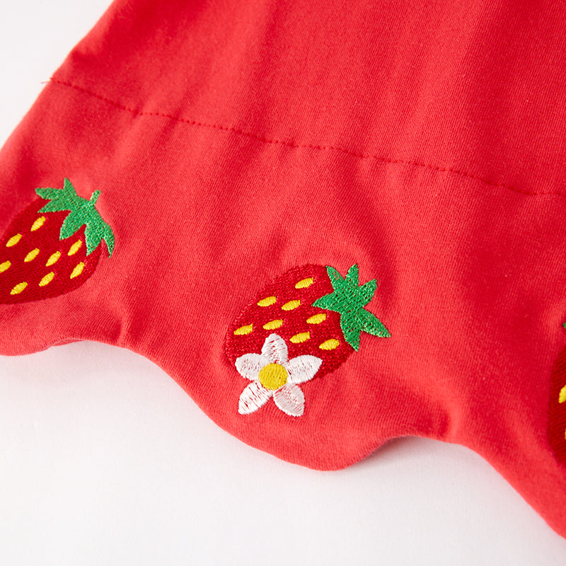 （In Stock）Girls Spring and Summer Strawberry Embroidery Shorts Set