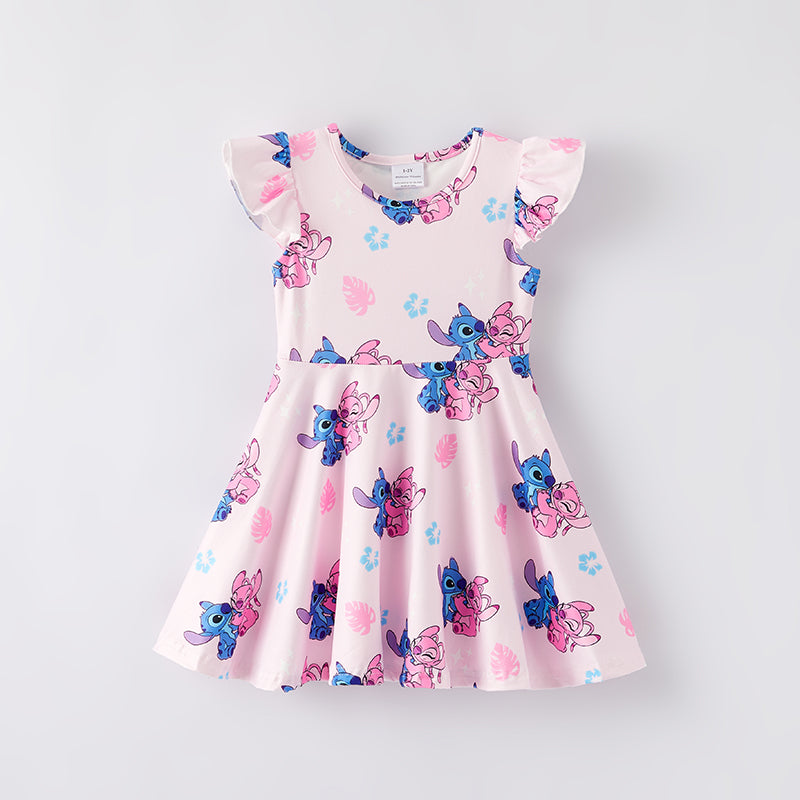 （In Stock）Girls Spring and Summer Cartoon Character Print Dress