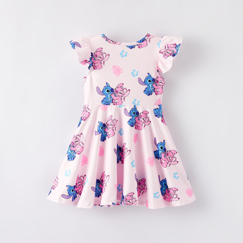 （In Stock）Girls Spring and Summer Cartoon Character Print Dress