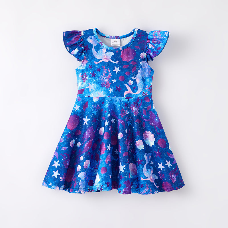 （In Stock）Girls Spring and Summer Mermaid Print Dress