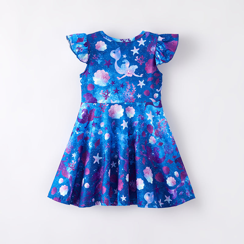 （In Stock）Girls Spring and Summer Mermaid Print Dress