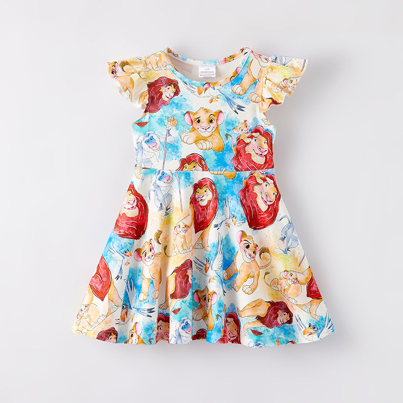 （In Stock）Girls Spring and Summer Cartoon Character Print Dress