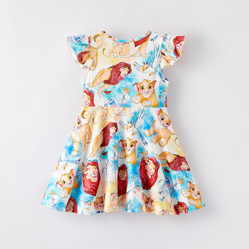 （In Stock）Girls Spring and Summer Cartoon Character Print Dress