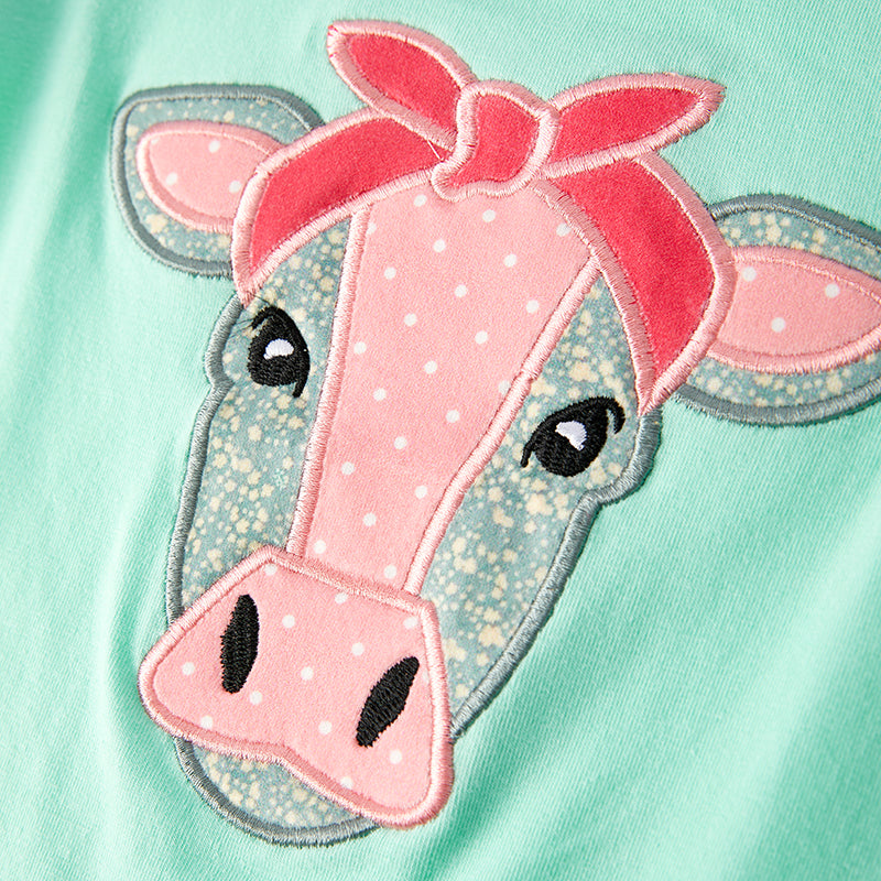 （In Stock）Girls Spring and Summer Cow Applique Knotted Top