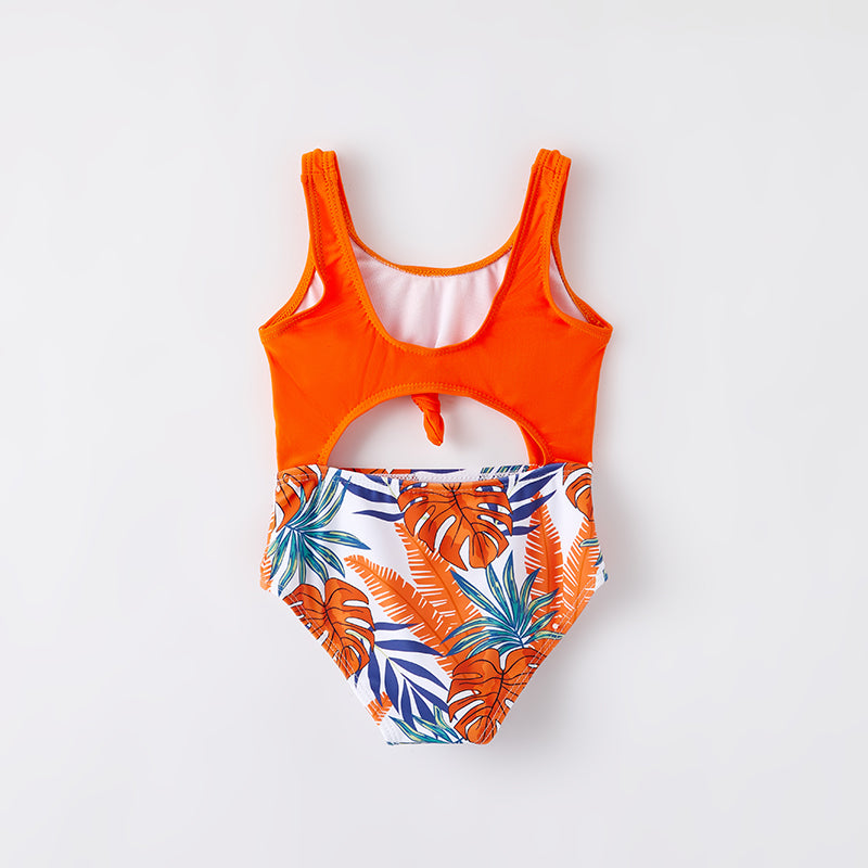 （In Stock）Mommy and Me Summer Floral Print Orange Swimsuit