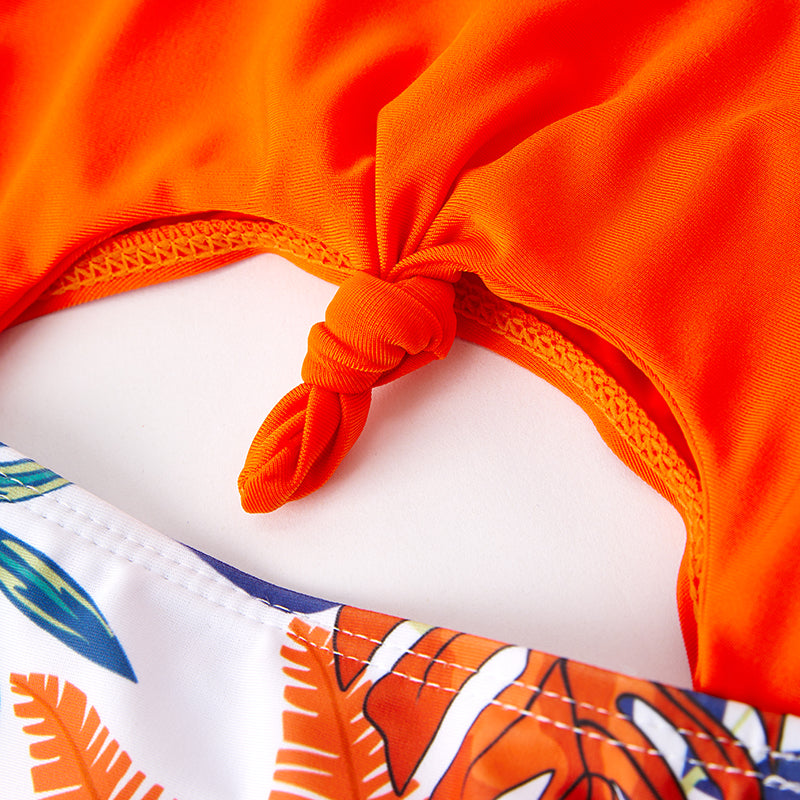 （In Stock）Mommy and Me Summer Floral Print Orange Swimsuit