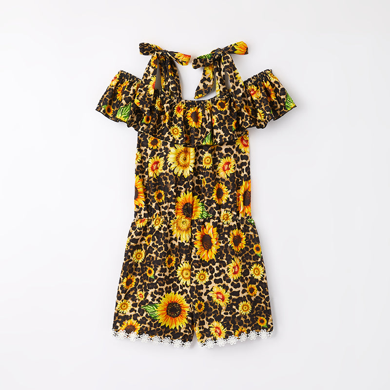 （In Stock）Girls Spring and Summer Sunflower Print Jumpsuit