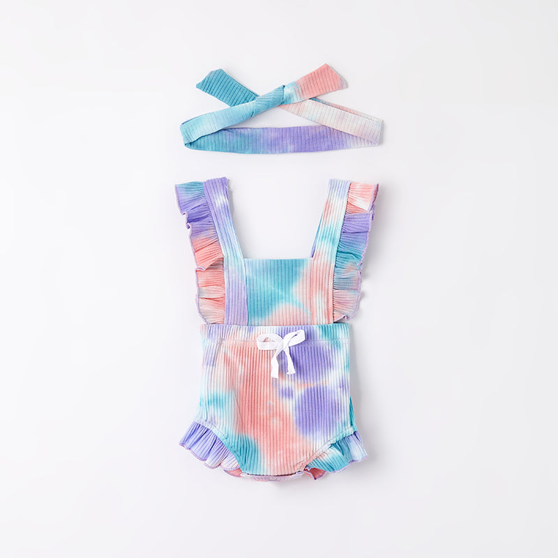 （In Stock）Toddler Girls Spring and Summer Tie-dye Romper with Bandeau