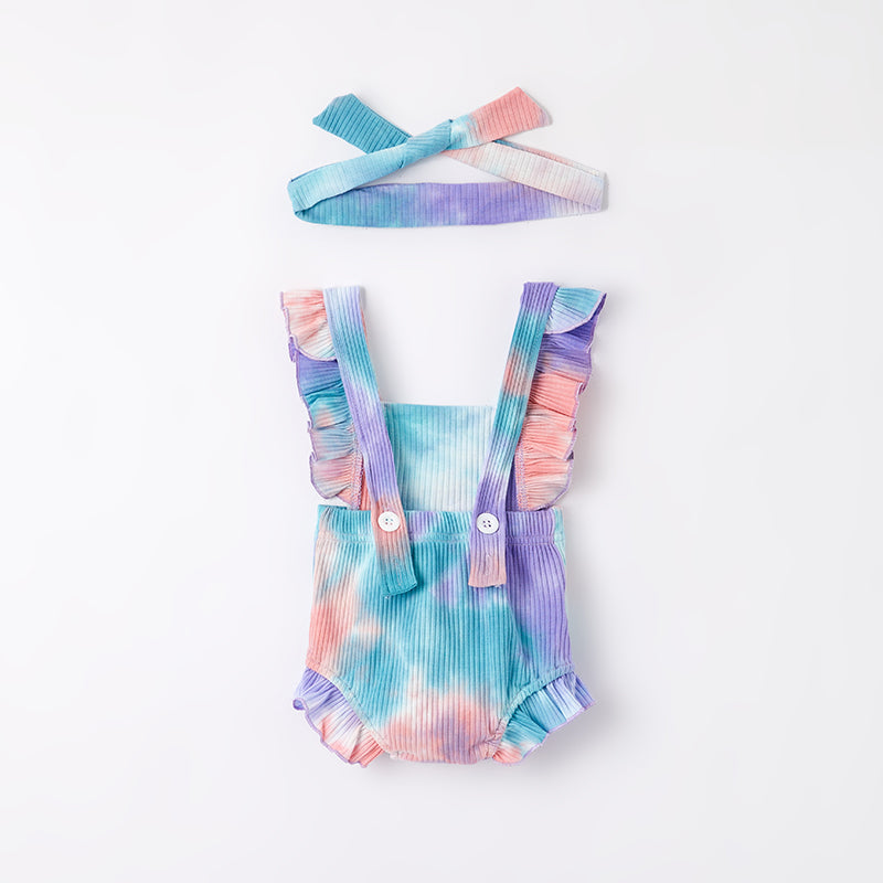 （In Stock）Toddler Girls Spring and Summer Tie-dye Romper with Bandeau