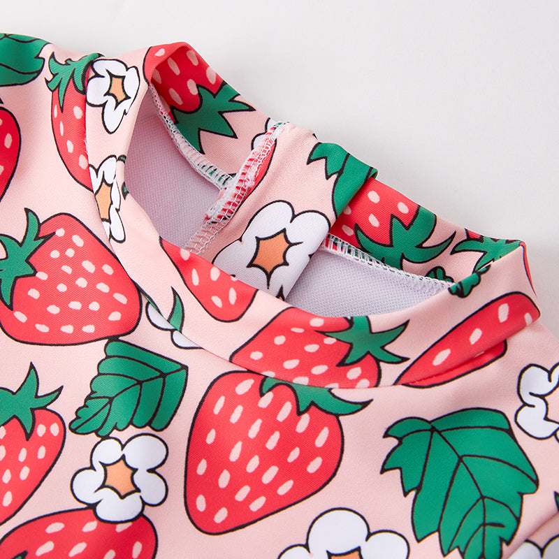 （In Stock）Girls Summer Strawberry Print Swimsuit