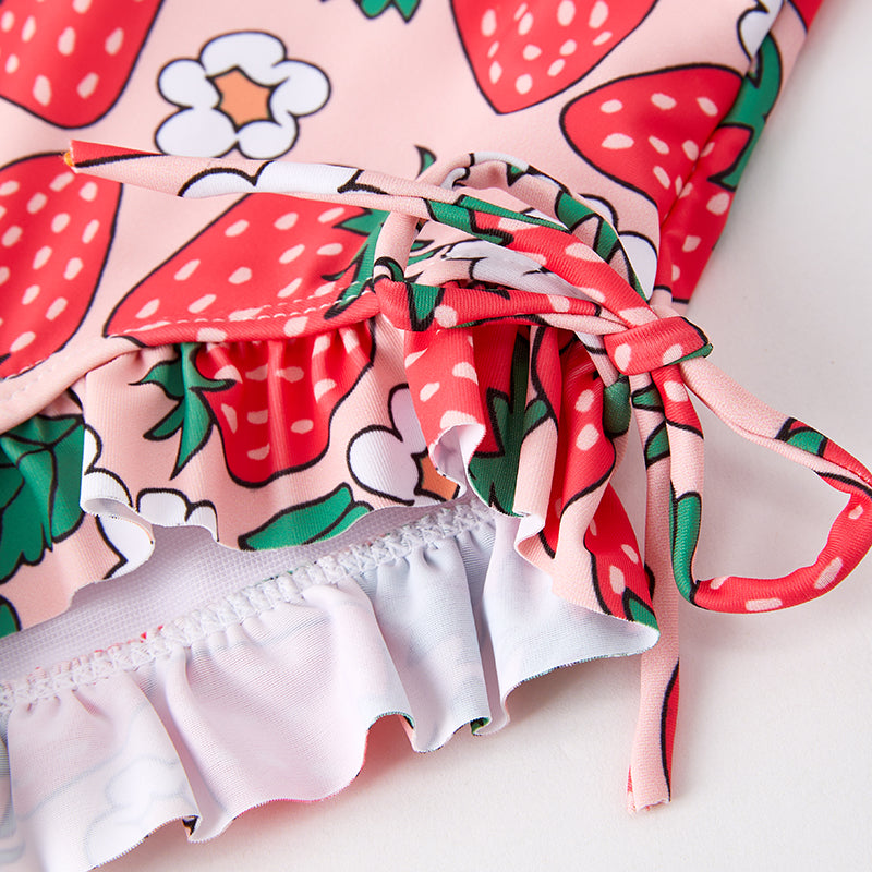 （In Stock）Girls Summer Strawberry Print Swimsuit