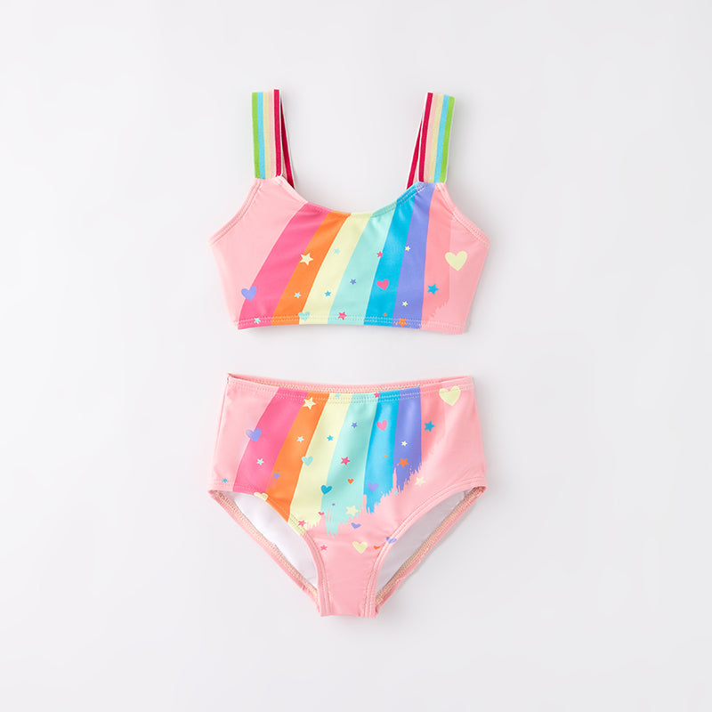 （In Stock）Girls Summer Rainbow Print Swimsuit