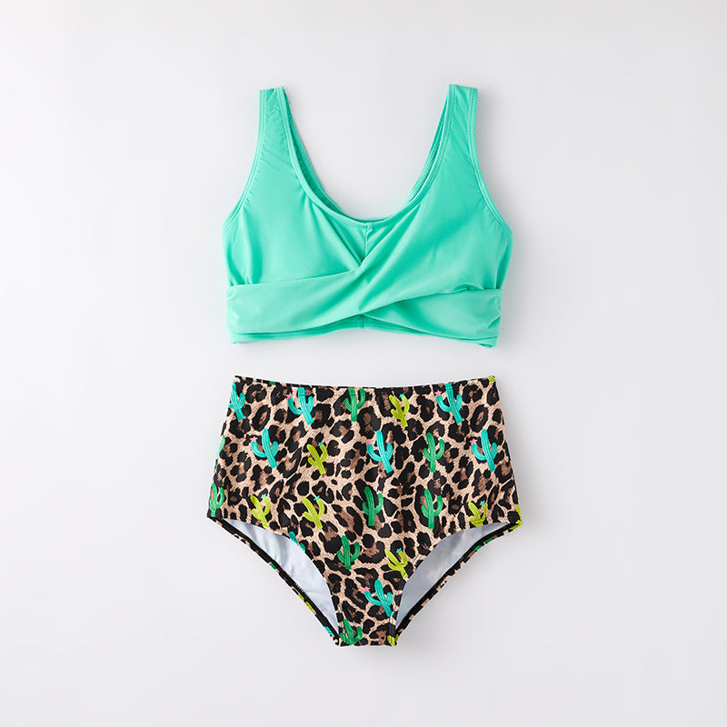 （In Stock）Adults Summer Mint Leopard Print Swimsuit