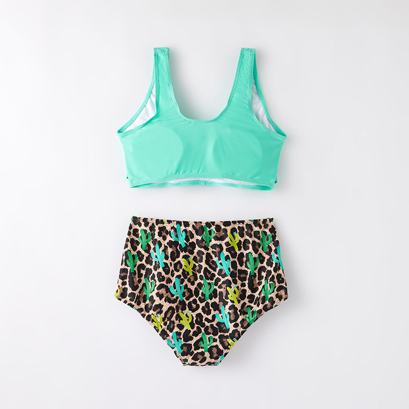 （In Stock）Adults Summer Mint Leopard Print Swimsuit