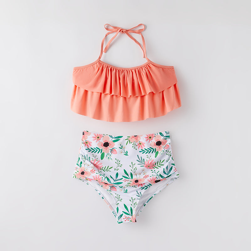 （In Stock）Mommy and Me Summer Coral Floral Print Swimsuit