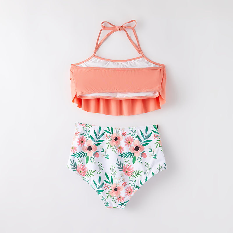 （In Stock）Mommy and Me Summer Coral Floral Print Swimsuit