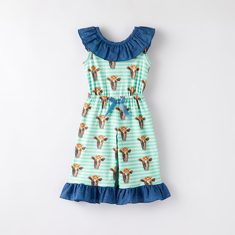 （In Stock）Girls Spring and Summer Cow Print Jumpsuit