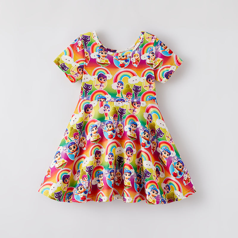 （In Stock）Girls Spring and Summer Cartoon Print Dress