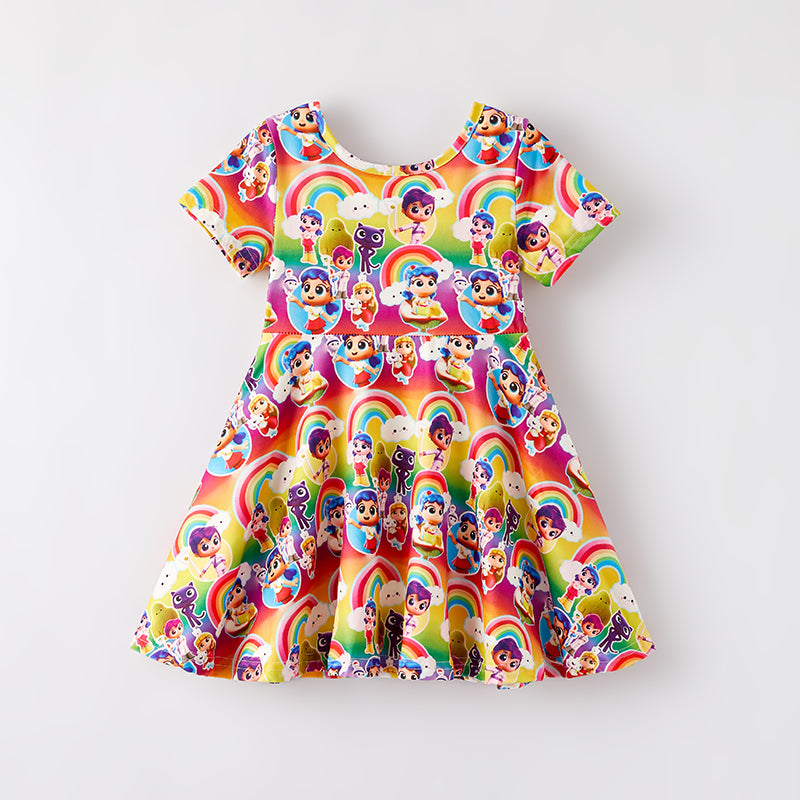 （In Stock）Girls Spring and Summer Cartoon Print Dress