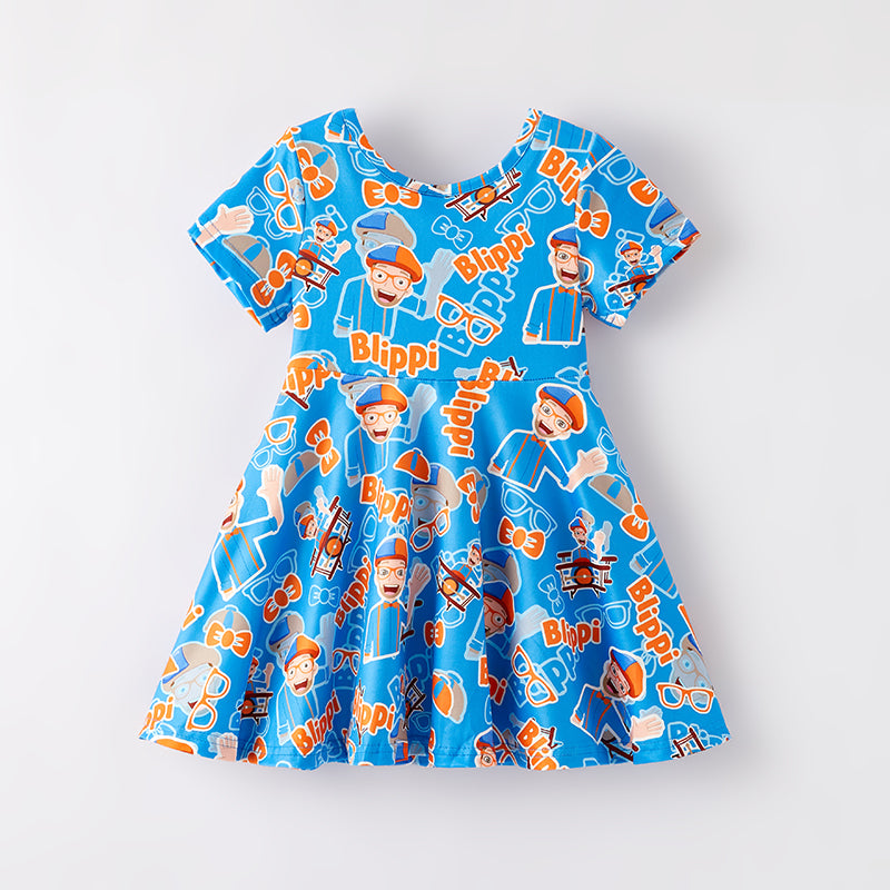 （In Stock）Girls Spring and Summer Cartoon Character Print Dress