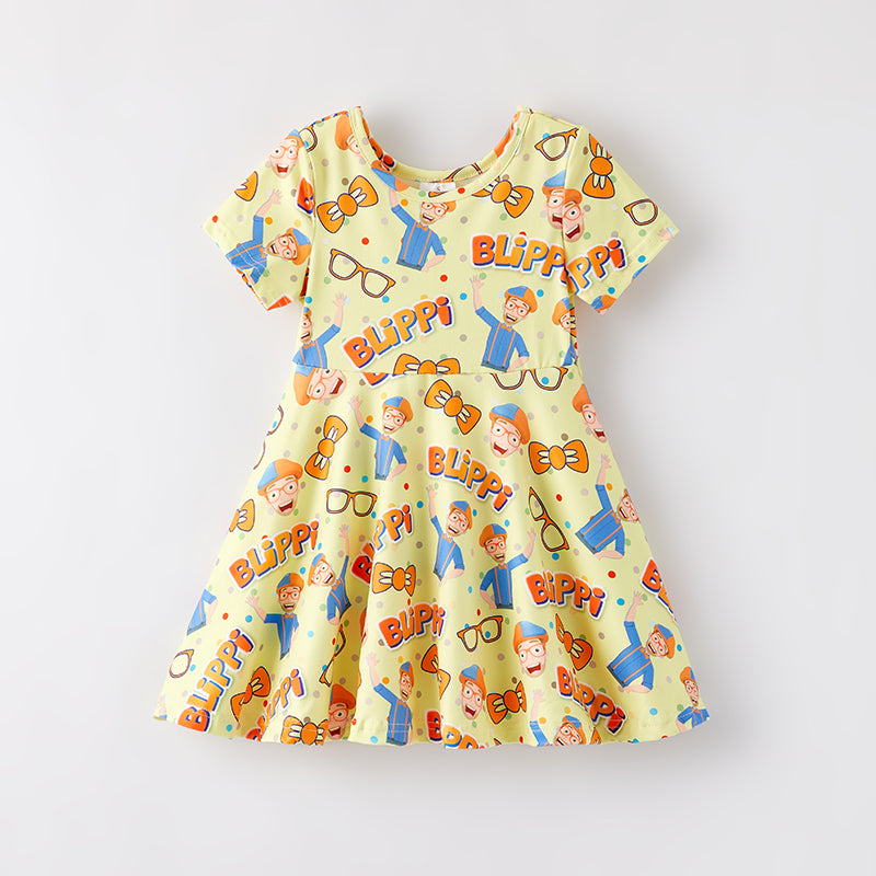 （In Stock）Girls Spring and Summer Cartoon Character Print Dress