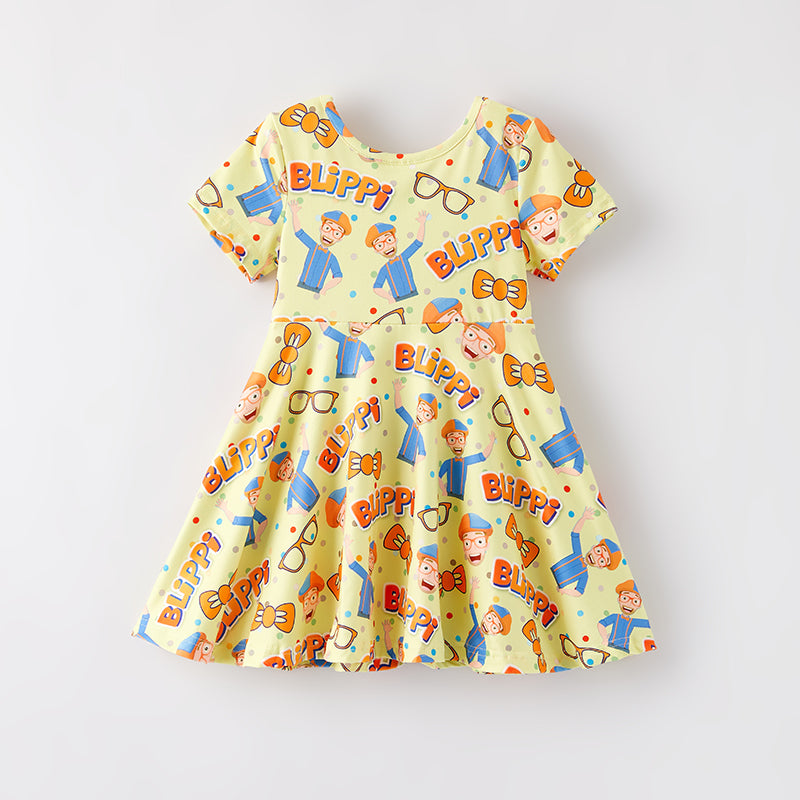 （In Stock）Girls Spring and Summer Cartoon Character Print Dress