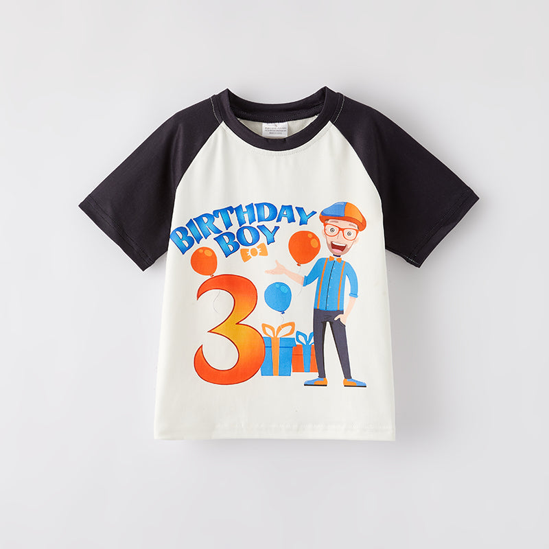 （In Stock）Boys Spring and Summer Birthday Boy Print Top