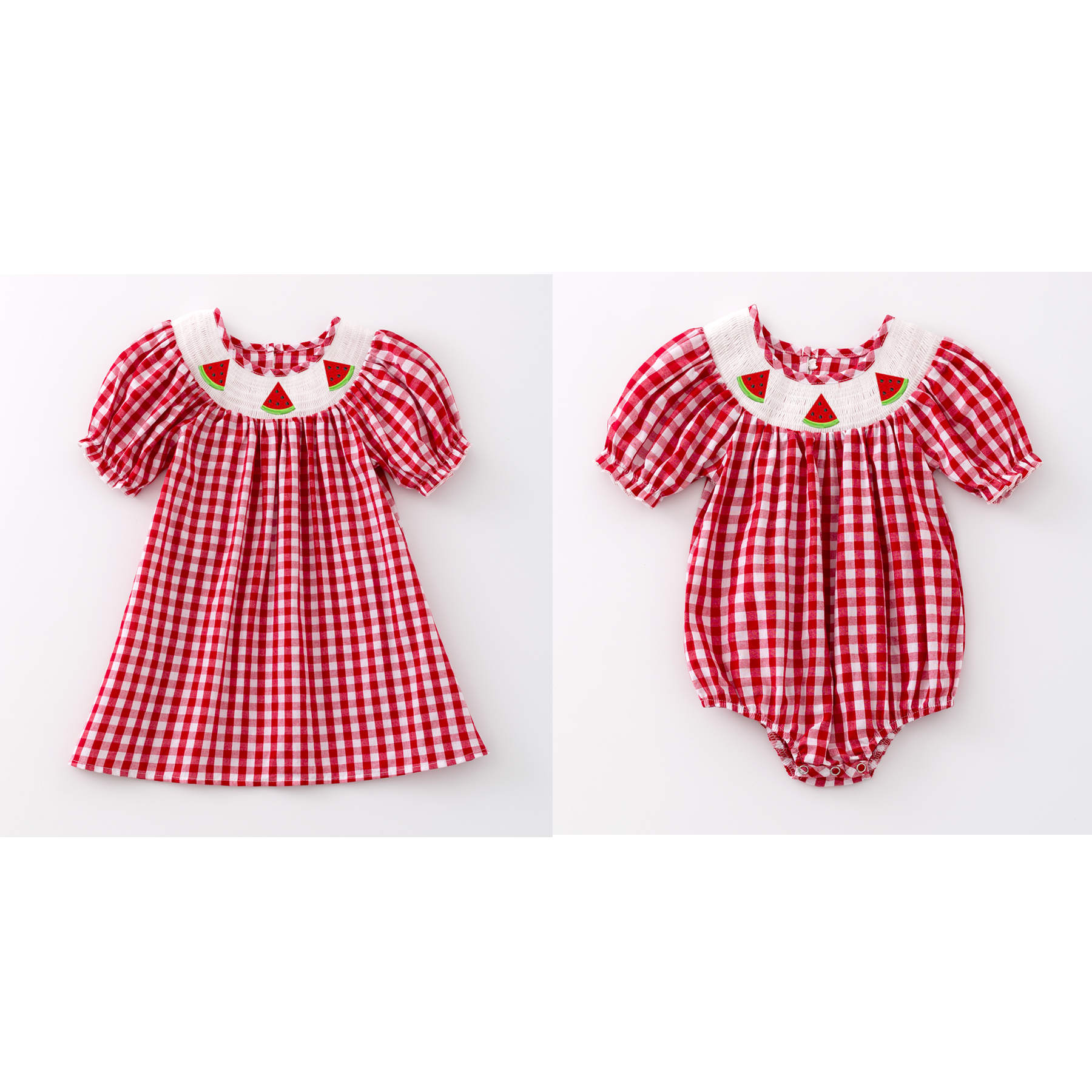 （Pre Order）Girls Spring and Summer Watermelon Embroidery Smocked Dress and Romper