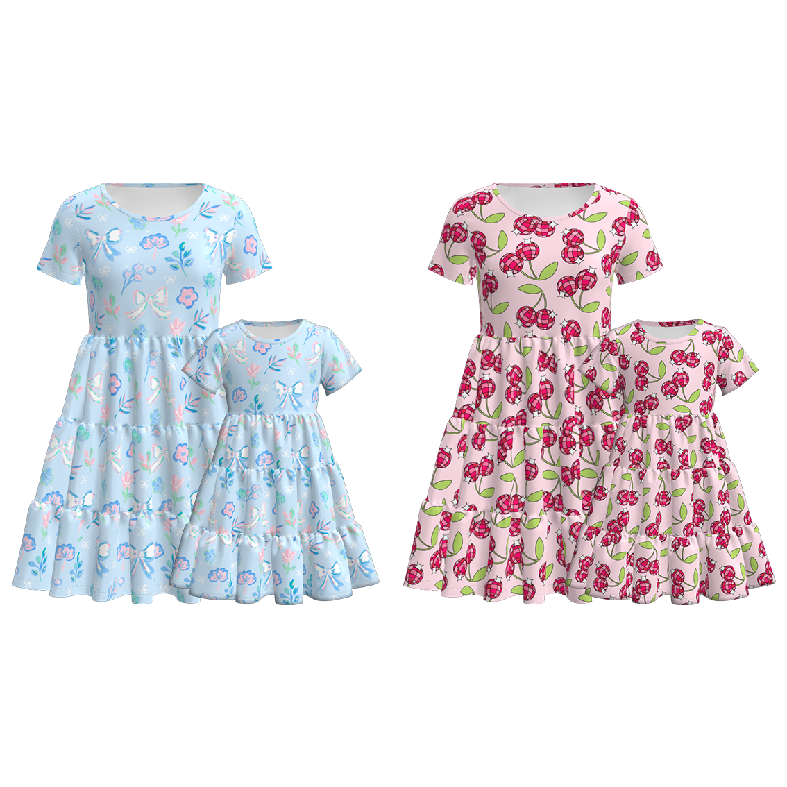 （Pre Order）Mommy and Me Spring ＆ Summer Floral Cherry Print Dress