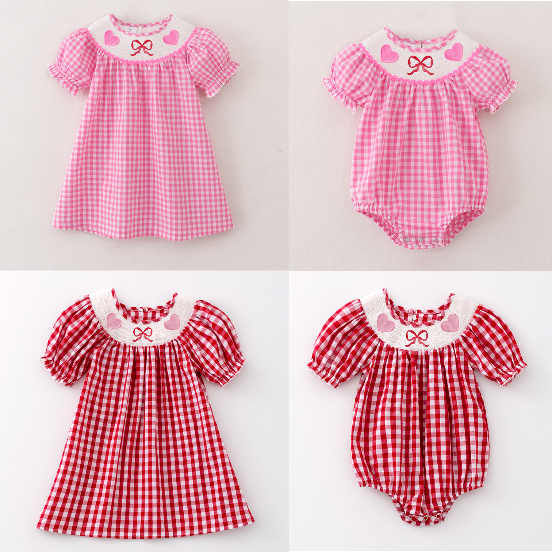 （Pre Order）Girls Valentine's Day Embroidery Smocked Dress and Romper