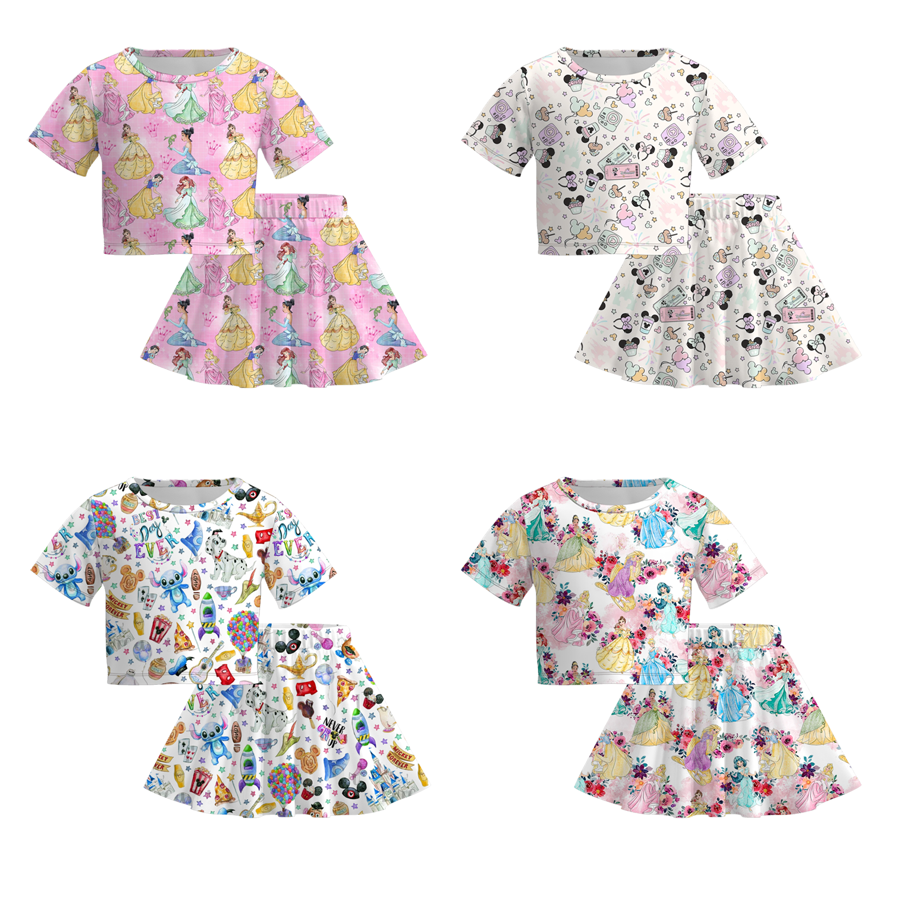 （Pre Order）Girls Spring and Summer Princess＆Cartoon Print Skirt Set