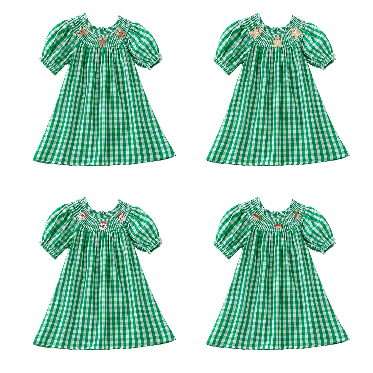 （Pre Order）Girls Christmas Embroidery Smocked Dress