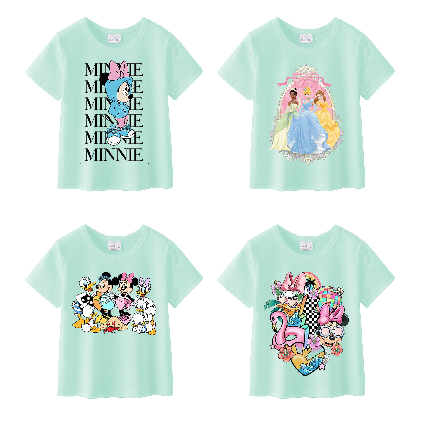 （Pre Order）Summer Girls Cotton Cartoon Print Mint T-shirt