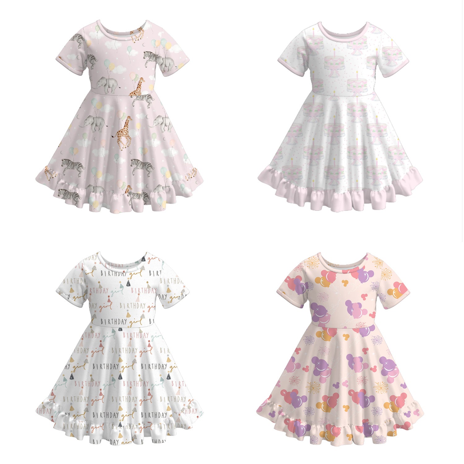 （Pre Order）Girls Spring and Summer Birthday Print Dress