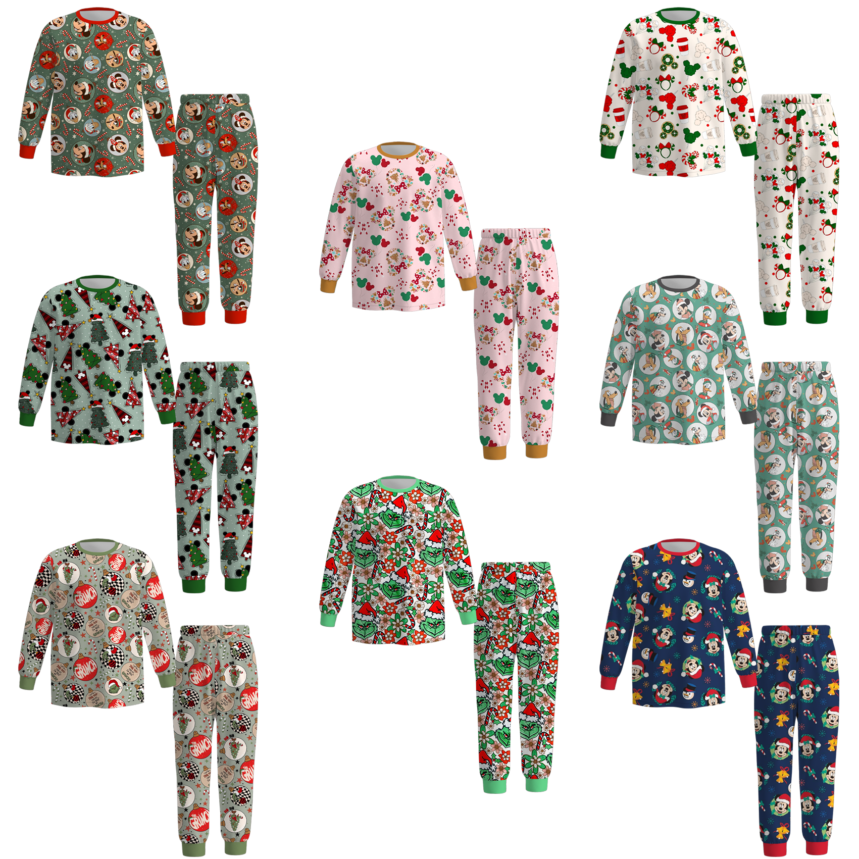 （Pre Order）Adults Unisex Christmas Cartoon Print Pajamas