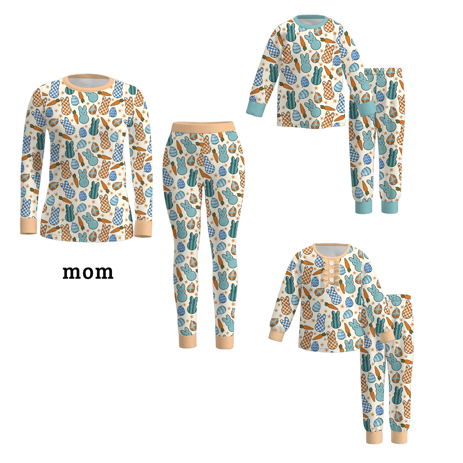 （Pre Order）Mommy and Me Easter Bunny Print Pajamas