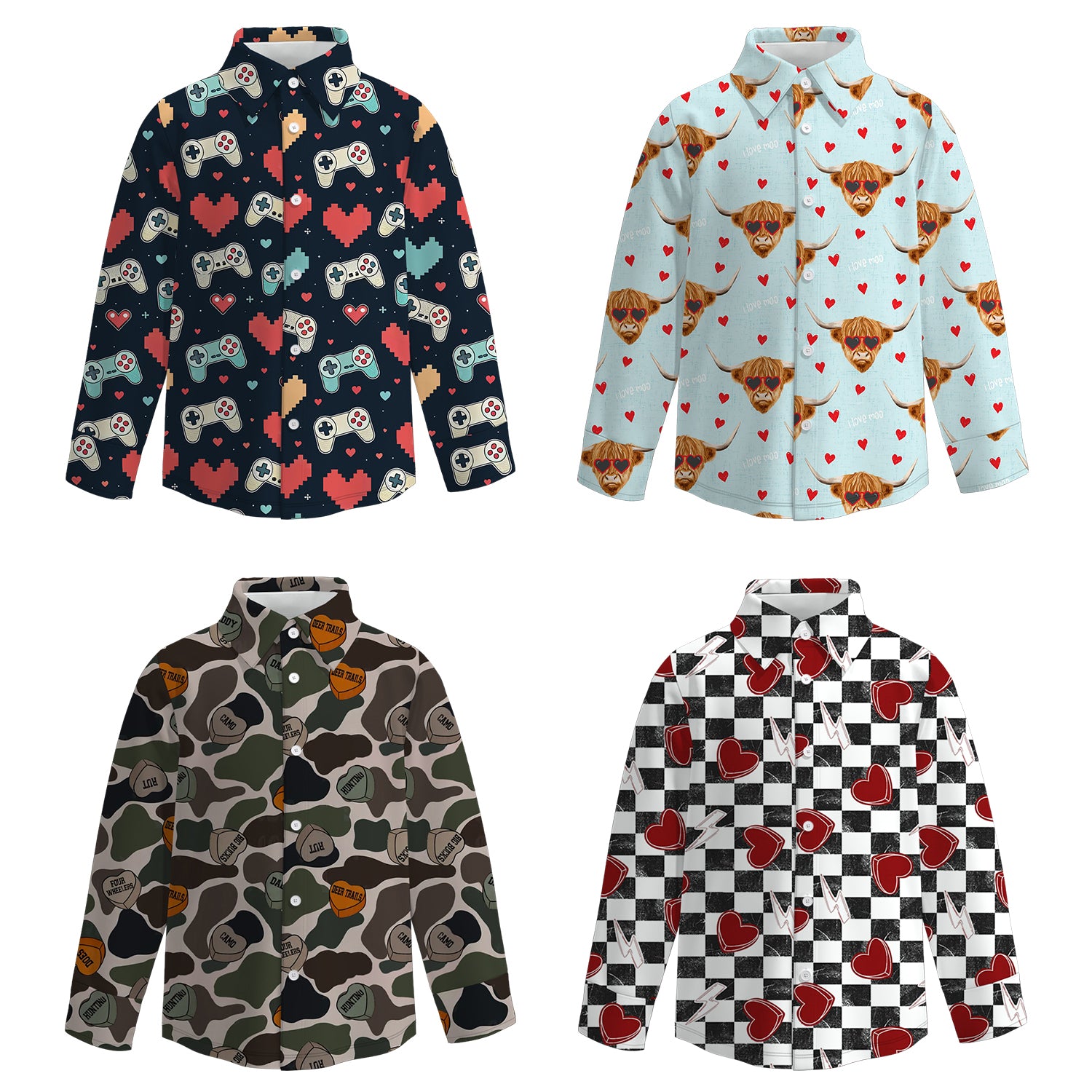 （Pre Order）Boys Valentine's Day Print Four-way Stretch Shirt