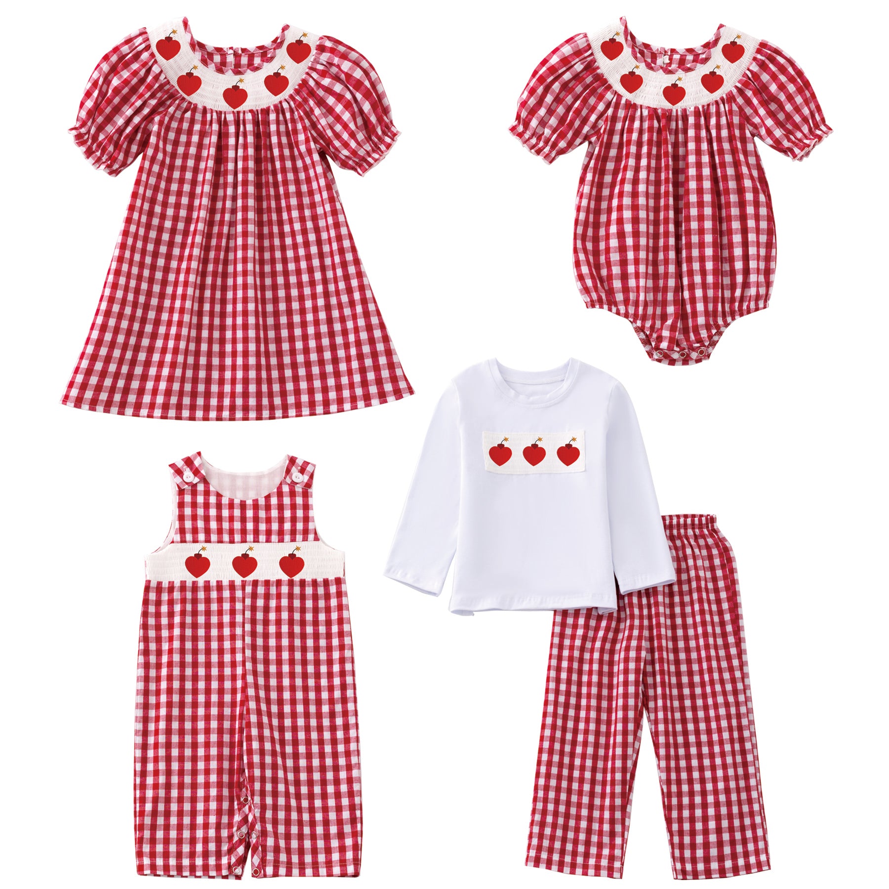 （Pre Order）Girls and Boys Valentine's Day Embroidery Smocked Dress Romper Outfit