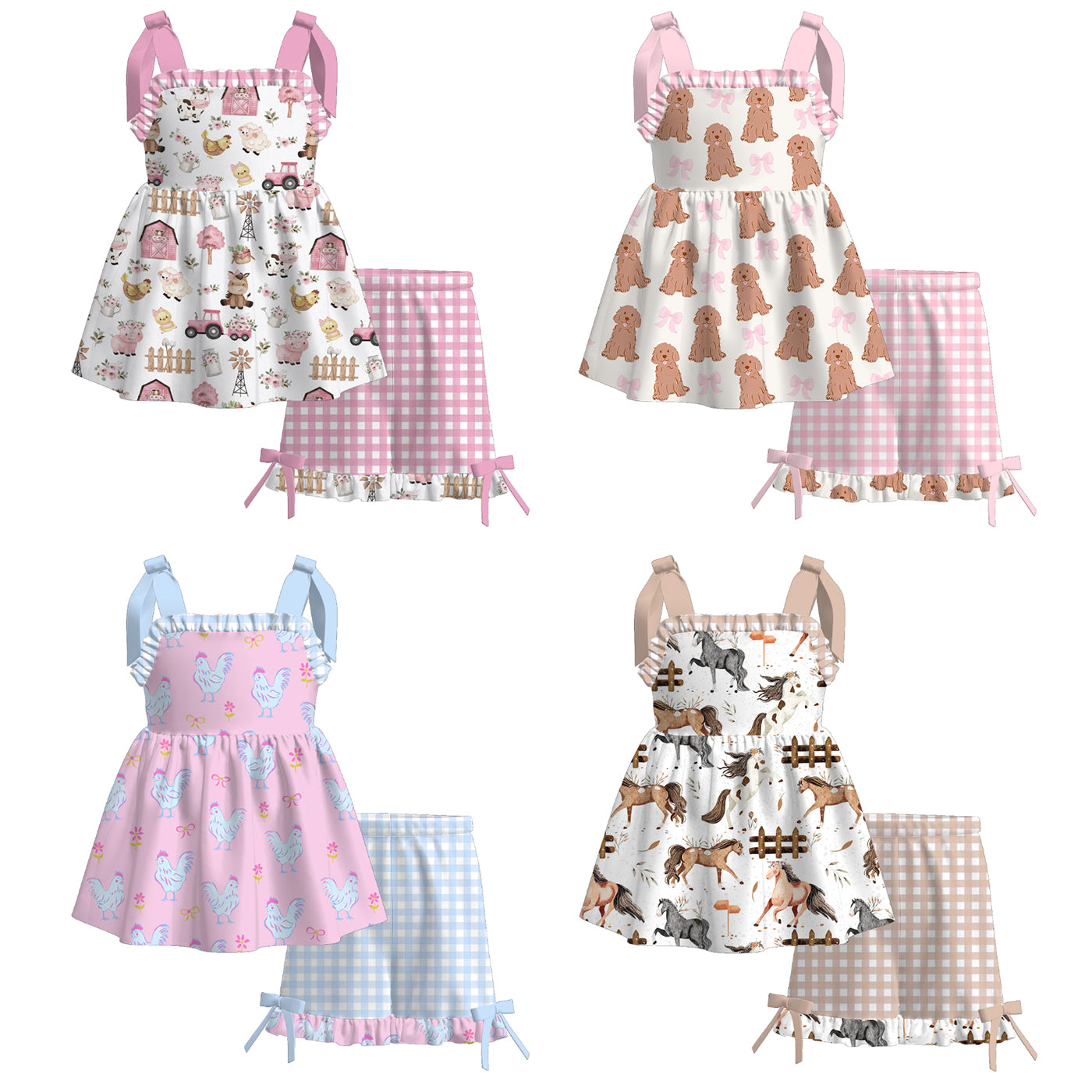 （Pre Order）Girls Spring and Summer Farm＆Puppy Print Shorts Set