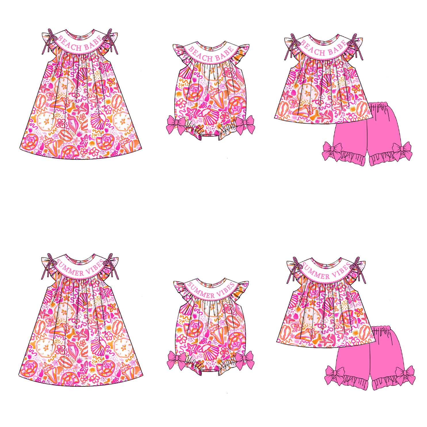 （Pre Order）Sisters Spring and Summer Embroidery Smocked Dress,Romper＆Shorts Set